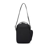 Black Pacsafe V anti-theft Tour crossbody bag with secure zippers and adjustable strap, designed for safe everyday use.
