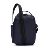 Black Pacsafe V anti-theft Tour crossbody bag with secure zippers and padded strap for comfortable, safe carrying.