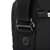 Black Pacsafe V anti-theft tour crossbody bag with secure zippers and adjustable strap for travel and everyday use.