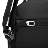 Black Pacsafe V anti-theft tour crossbody bag with adjustable strap and secure zipper closure, designed for travel and everyday use.