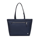 Pacsafe anti-theft carryall tote bag with secure locking features and spacious interior, designed for safe everyday carrying.