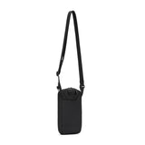 Blue Pacsafe RFID blocking tech crossbody bag with adjustable strap and secure zipper closure for everyday use.