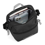 Pacsafe GO Anti-Theft Micro Crossbody bag in black with adjustable strap and secure zipper closure, designed for everyday use.