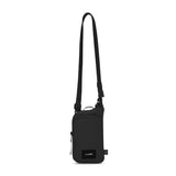 Pacsafe Go Anti-Theft Tech Crossbody bag in Jet Black with secure zippers and RFID blocking features, designed for urban carry.