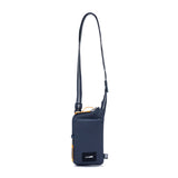 Pacsafe Go Anti-Theft Tech Crossbody bag in coastal blue with secure zippers and adjustable strap, designed for everyday use.