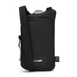 Pacsafe Go Anti-Theft Tech Crossbody bag in Jet Black with secure zippers and RFID-blocking features.