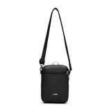Pacsafe GO Anti-Theft Festival Crossbody bag in Jet Black with adjustable strap and secure zip closure, designed for travel and festivals.