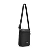 Pacsafe GO Anti-Theft Festival Crossbody Bag in Jet Black with secure zippers and adjustable strap, designed for festival security.