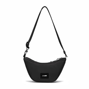 Pacsafe Go Anti Theft Lunar Crossbody bag in Jet Black, featuring secure zippers and adjustable strap, designed for everyday use.