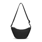 Pacsafe Go Anti Theft Lunar Crossbody bag in Jet Black showing its compact design and adjustable strap.