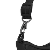 Pacsafe Go Anti Theft Lunar Crossbody bag in Jet Black, compact design with secure zippers and adjustable strap.