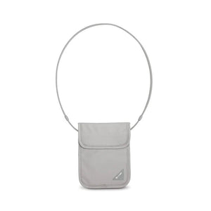 Pacsafe Coversafe X75 RFID blocking security neck pouch with adjustable strap and discreet design, ideal for travel and security.