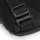Black Pacsafe V Anti-Theft Action Sling Pack, compact and secure sling bag with anti-theft features and adjustable strap.