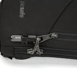 Black Pacsafe V Anti-Theft Action Sling Pack with adjustable strap and multiple compartments, designed for secure everyday use