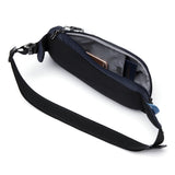 Pacsafe V Anti-Theft Action Sling Pack in ocean blue, compact sling bag with secure zippers and adjustable strap.