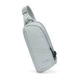 Pacsafe V Anti-Theft Action Sling Pack in digital gray, compact sling bag with secure zippers and adjustable strap for daily use.