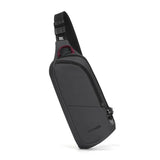 Pacsafe V Anti-Theft Action Sling Pack in black with adjustable strap and multiple compartments, designed for secure carrying.