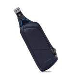 Pacsafe V Anti-Theft Action Sling Pack in black, showing adjustable strap and secure zipper compartments for everyday carrying.