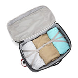 Pacsafe EXP45 anti-theft travel backpack in slate color with multiple compartments and padded straps for carry-on travel.