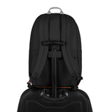 Pacsafe GO 25L anti-theft travel backpack in jet black with secure zippers and padded straps for comfortable carry.