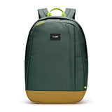 Pacsafe GO 25L anti-theft travel backpack in spruce green with multiple compartments and padded straps for secure travel.