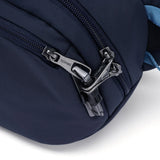 Pacsafe V Anti-Theft Hip Pack waist bag in ocean blue, featuring secure zippers and compact design for travel and everyday use.