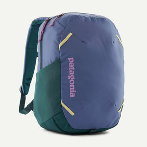Blue Patagonia Atom Day Pack 24L backpack with multiple compartments and padded shoulder straps, designed for outdoor and everyday use.