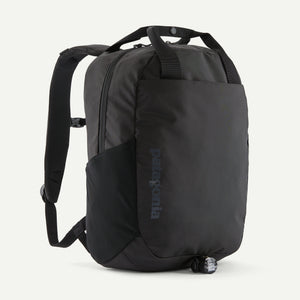 Black Patagonia Atom Tote Pack 20L backpack with multiple compartments and padded shoulder straps for daily use.