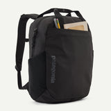 Black Patagonia Atom Tote Pack 20L backpack with multiple compartments and adjustable straps, suitable for daily use and travel.