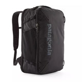 Patagonia Black Hole® MLC® 45L travel backpack with black durable fabric and multiple compartments, shown open with shoulder straps.