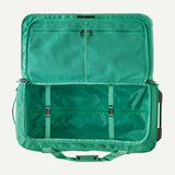 Patagonia Black Hole® Wheeled Duffel Bag 70L with sturdy wheels, black fabric, and dual handles for easy travel.