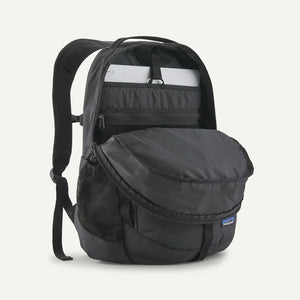 Patagonia Refugio Daypack 26L in black, showing the front view with padded shoulder straps and zippered compartments.