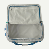 Patagonia Black Hole 55L duffel bag in black, showing durable fabric, zippered closure, and carry handles for travel and storage.