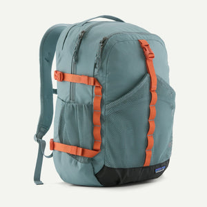 Patagonia Refugio Daypack 30L in black, showing the front view with multiple compartments and padded shoulder straps.