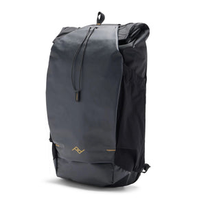 Peak Design outdoor backpack 25L in cloud color, featuring multiple compartments and padded straps for outdoor adventures.