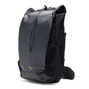 Black Peak Design outdoor backpack with 45L capacity, featuring multiple compartments and adjustable straps for hiking and travel.