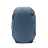 Peak Design Travel Backpack 30L shown with multiple compartments, padded shoulder straps, and sleek black design.
