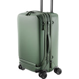 Peak Design Roller Pro Carry-On luggage in sage color, showing the sleek, hard-shell design with handle and wheels.