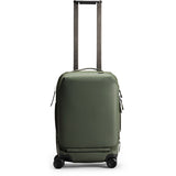 Peak Design Roller Pro Carry-On luggage in sage green, featuring a sleek, durable design with wheels and a telescoping handle.