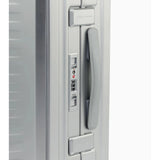 Porsche Design by Bric's Roadster aluminum carry-on luggage with sleek silver exterior and sturdy handle for travel.