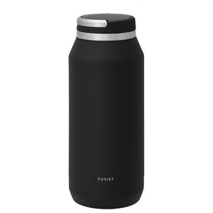 Purist Founder 32oz water bottle with clear design and leak-proof lid, ideal for staying hydrated on the go.