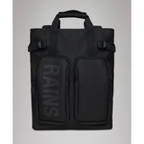Rains Texel Tote Bag in sleek black waterproof material with sturdy handles, ideal for daily use and outdoor activities.