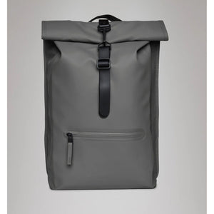 Grey Rains Rolltop Rucksack with adjustable straps and waterproof material, ideal for daily use and outdoor activities.
