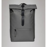 Grey Rains Rolltop Rucksack with adjustable straps and waterproof material, ideal for daily use and outdoor activities.