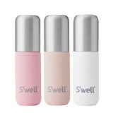 S'well travel bottle set with blue accessories, featuring sleek, reusable bottles ideal for on-the-go hydration and travel.