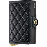 Secrid Twinwallet in black, front view showing sleek leather exterior with card slots and compact design.
