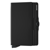 Secrid Twinwallet in black showing the front view with compact design and card slots, made of sleek, durable material.