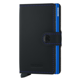 Secrid Miniwallet in matte black and blue, compact wallet with card slots and sleek design.
