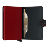 Secrid Miniwallet in matte black and red with multiple card slots, compact and stylish wallet design.