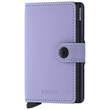 Secrid Miniwallet in matte lilac and black with front view showing compact design and card slots.